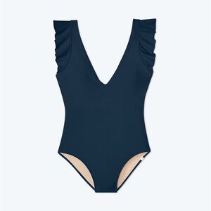 Summersalt Navy One-Piece Swimsuit with Ruffle Straps size 10
